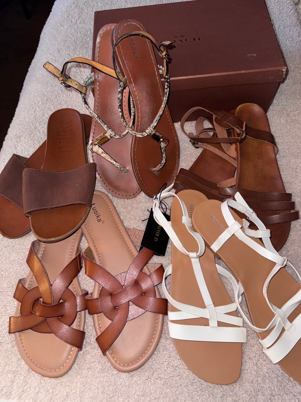 Coach Brown Leather Sandal with Snake-Print Straps